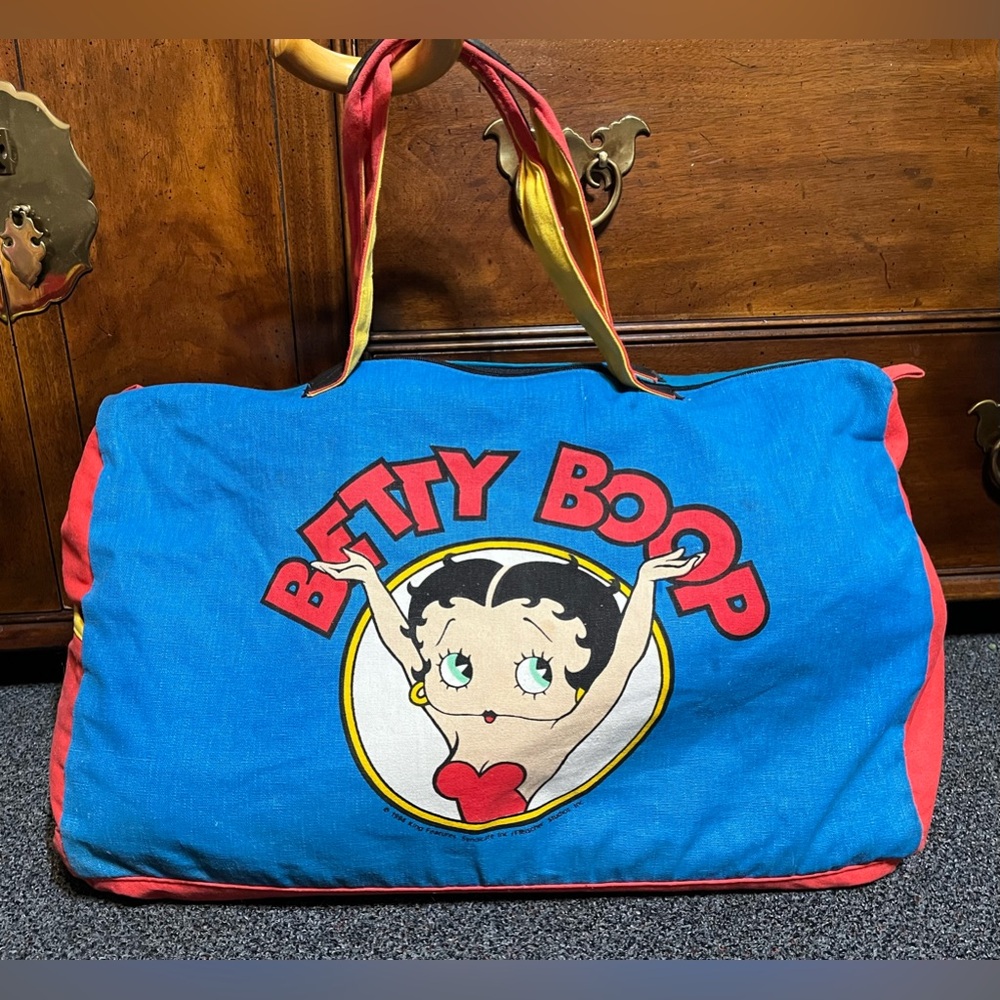 Vtg 1994 Betty Boop canvas weekender bag Red Blue colorblock 90s Y2K